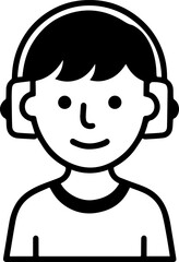 Obraz premium Hand Drawn Boy Wearing Headphones Black and White Avatar Illustration in Minimal Line Art Style Design