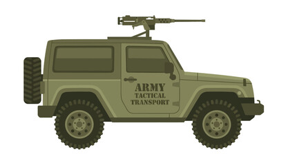 Fototapeta premium Military jeep with machine gun on roof tactical army transport