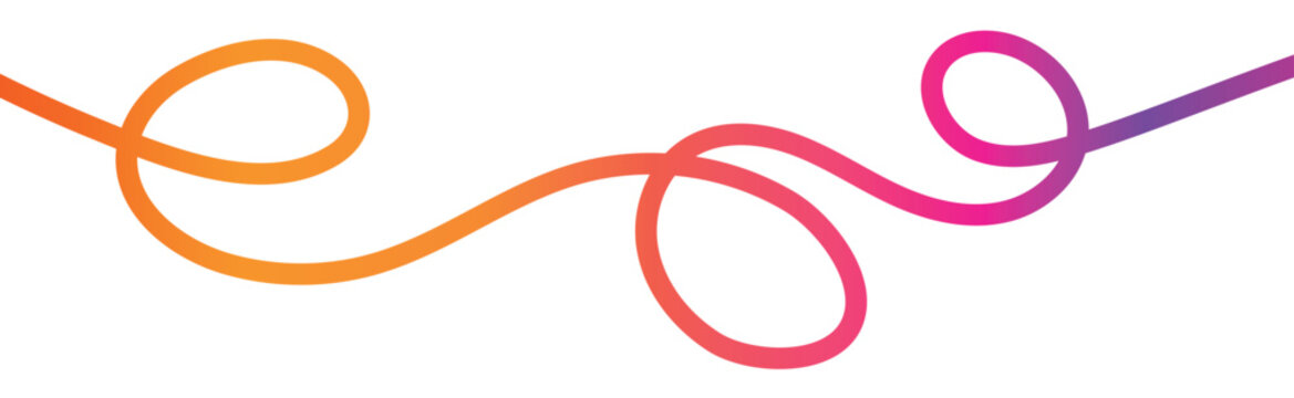 Vibrant Sunset Gradient Wavy Line Art - Modern Abstract Continuous Line Squiggle with Orange and Purple Fluid Vector Curves