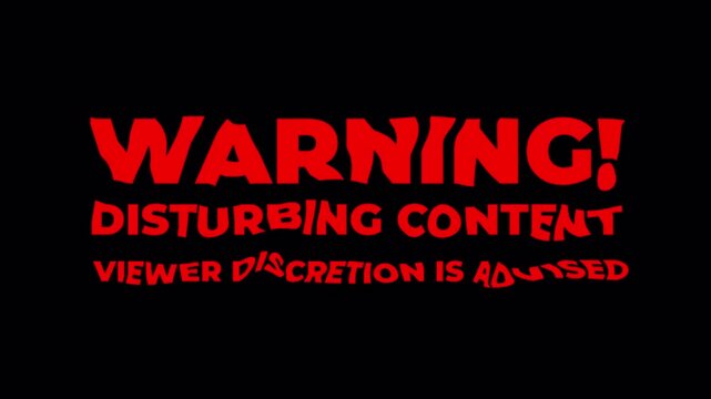 Warning Disturbing Content Viewer Discretion Advised Red Text Black Background 4K Transparent Background.