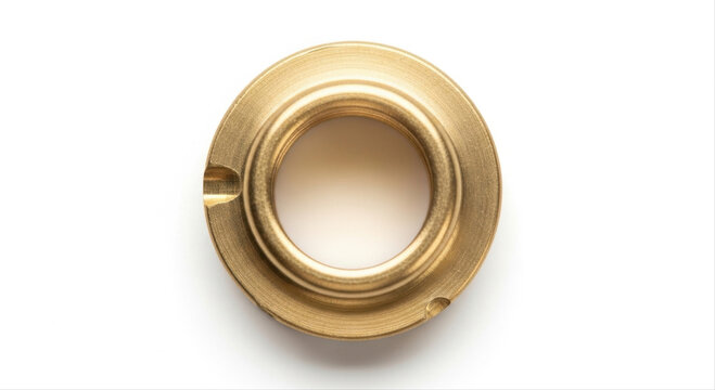 Metallic grommet ring with a smooth finish isolated on a white background, showcasing intricate circular design and craftsmanship