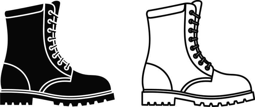 Black and white illustration of combat boots Vector