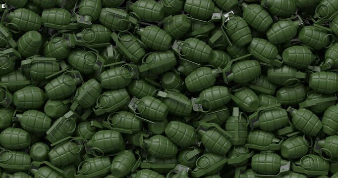 Dynamic 3D hand grenade transition animation with multiple grenades sweeping across the screen. Perfect for action edits, gaming visuals, and motion graphics. 4K UHD with alpha channel.