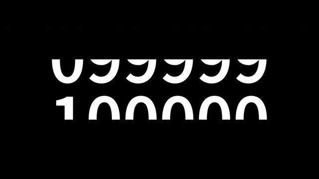 Odometer Counter Animation Reaching 100000 White Numbers with Alpha Channel