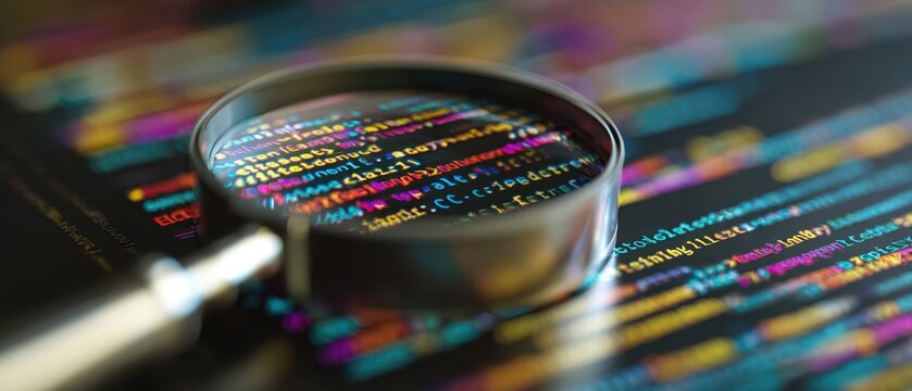 The Magnifying Glass Revealing Colorful Computer Code on a Digital Screen