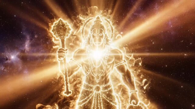 Lord Hanuman Golden Cosmic Figure in Space for Hanuman Jayanti