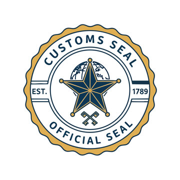 Official Customs Seal with star, globe, and crossed keys, established 1789