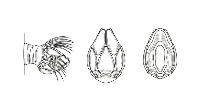 Detailed Line Drawings of Barnacle Anatomy