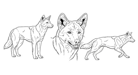 Fototapeta premium Dingoes Outlined in Various Poses
