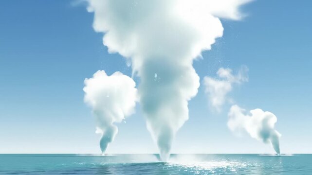 Three Water Spouts Forming Over the Ocean Under a Clear Blue Sky