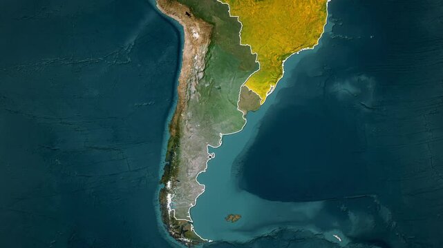 South America map animation showing Chile, Argentina, and Brazil borders