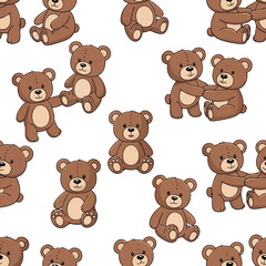 Obraz premium A playful, repeating pattern of cartoon teddy bears in various poses and interactions