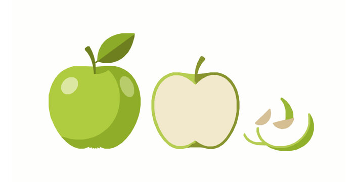 Green apple whole fruit half cut and slices fresh food vector illustration isolated