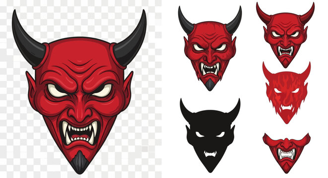 Red Demon Faces with Horns and Sharp Teeth.
