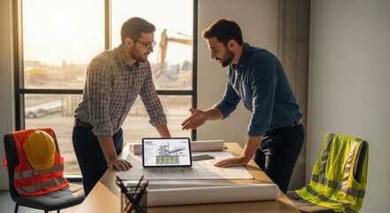 Fototapeta premium Construction Professionals Reviewing Plans