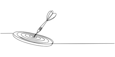 continuous one line drawing Vector dart hitting target icon, single line drawing © SHANTO