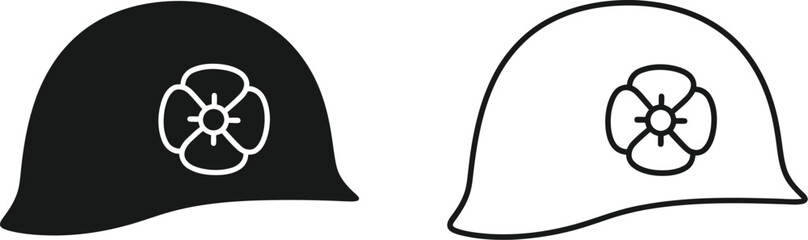 Obraz premium Black and white hard hat with flower emblem Vector