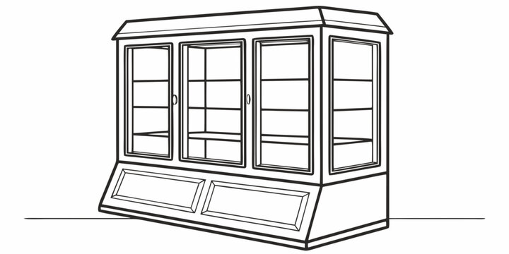 A detailed illustration of a bay window with multiple panes and a storage bench underneath