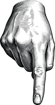 Hand pointing down gesture with index finger in vintage style
