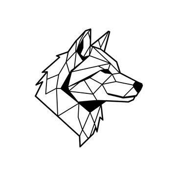 Geometric wolf head illustration side view.