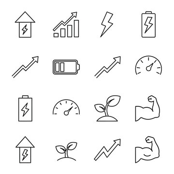 Icons of energy and growth symbols.