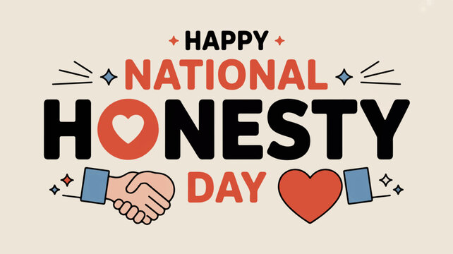 National honesty day greeting with handshake and heart symbol on beige background