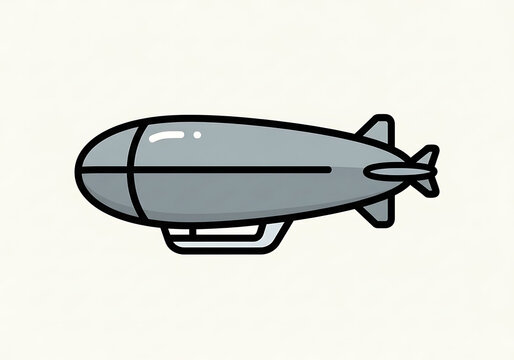A simple, stylized illustration of a gray dirigeable with a gondola and tail fins against a white background, rendered in a flat design aesthetic.