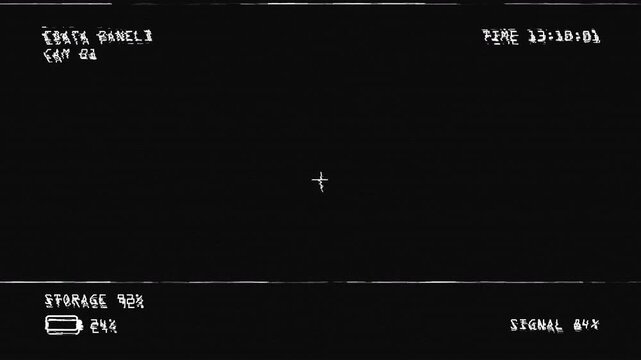 Surveillance Camera Monitoring Screen Overlay with Data Panels, Signal Interference and Glitch Distortion for Horror Security Interface