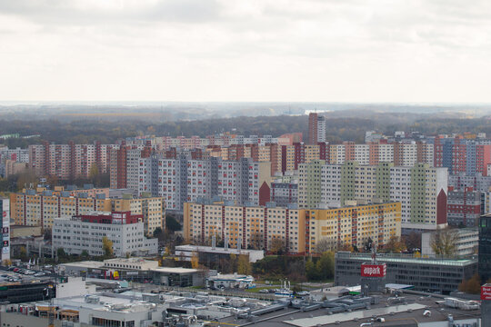 Bratislava, Slovakia - November 18, 2019: Autumn view on Bratislava residential district Petrzalka