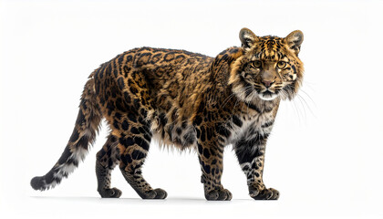 Fototapeta premium Wild Leopard Standing Isolated on White Background