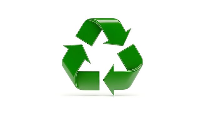 Three-dimensional green arrows forming a recycling triangle symbol with a high-gloss finish for clean environmental conservation concepts