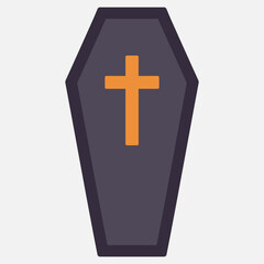 Obraz premium Dark coffin with orange cross illustration for funeral, halloween, death, and mourning concepts