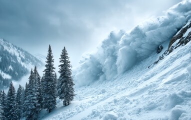 Obraz premium Massive Avalanche Racing Down Snow-Covered Mountain