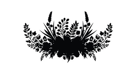 Obraz premium A black floral arrangement with delicate leaves and grasses creates a striking design silhouette high quality