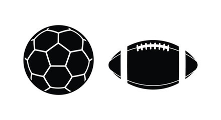 A striking black and white depiction of a soccer ball and american football silhouette high quality © MIRAJ02
