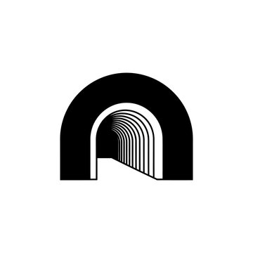 Black and white tunnel arch graphic.