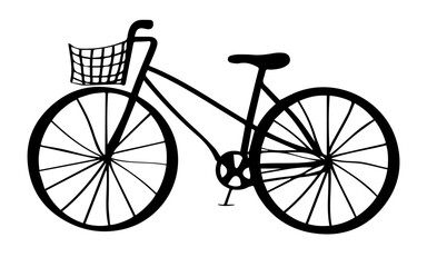 Minimalist black and white bicycle with basket isolated on white background vector illustration
