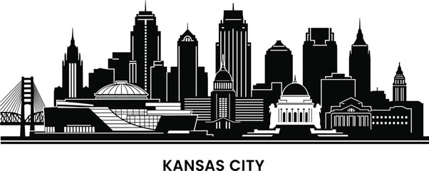Kansas City skyline silhouette with bridge and domes Keywords: Kansas City, Missouri, USA, skyline, silhouette, architecture © MdRobiul