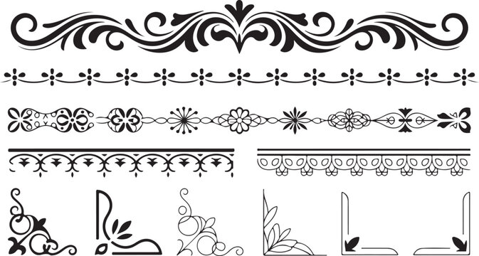 Set of vintage floral ornamental design elements and borders for decoration and design purposes