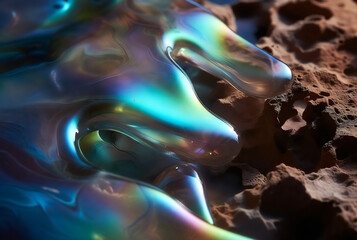 Obraz premium Abstract liquid forms merging with organic textures, iridescent gradients (64)