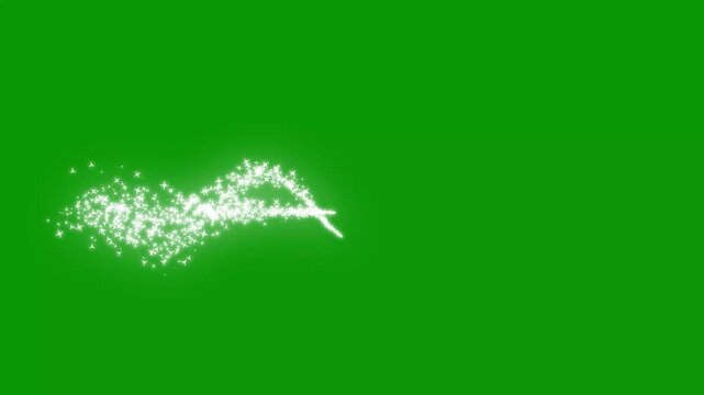 Dynamic Sparkle Burst Green Screen White flying glitter particles with glowing fairy dust and a smooth twinkle star line. Vibrant 4K magical light display on chroma key