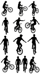 Fototapeta premium Silhouette BMX Riders Performing Tricks - A Dynamic Collection of Action Poses.