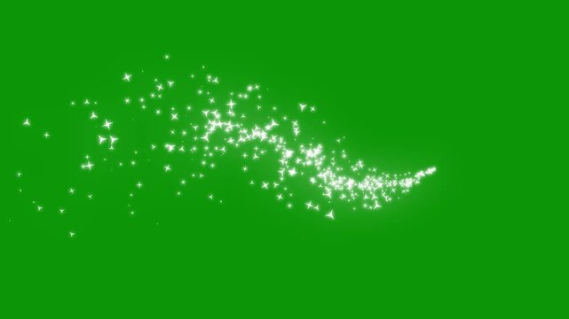 Dynamic Sparkle Burst Green Screen White flying glitter particles with glowing fairy dust and a smooth twinkle star line. Vibrant 4K magical light display on chroma key