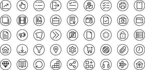 Iconic Symphony of Design: A comprehensive collection of meticulously crafted, minimalistic icons, each a testament to simplicity and functionality, ideal for digital interfaces, websites.