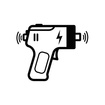 Black and white illustration of a taser or stun gun device