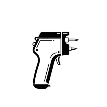 Black and white illustration of a taser or stun gun device