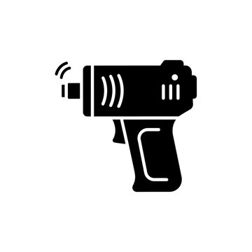 A sleek black silhouette of a futuristic ray gun or blaster