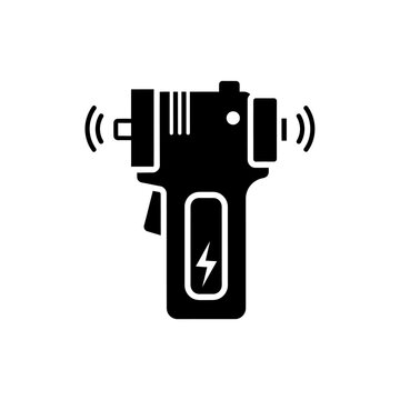 Simple black silhouette illustration of a taser or stun gun device