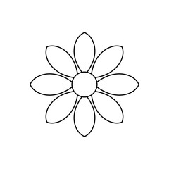 Simple black and white line drawing of a six petaled flower