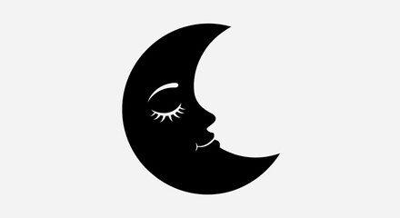 Black silhouette of crescent moon face. © ahmad